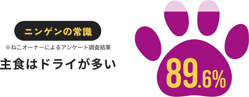 ニンゲンの常識 ※ねこオーナーによるアンケート調査結果 主食はドライが多い 89.6%