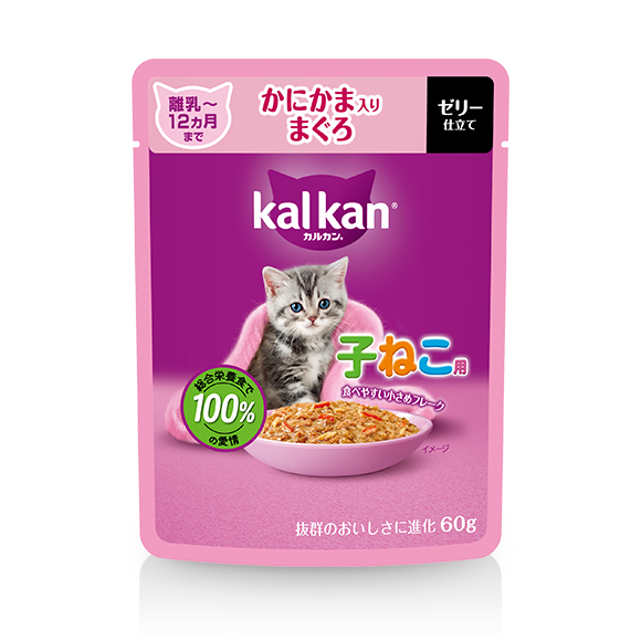 離乳～12ヵ月までの子ねこ用 パウチタイプ ゼリー仕立て かにかま入りまぐろ
