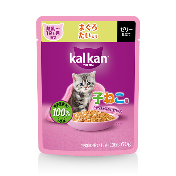 離乳～12ヵ月までの子ねこ用 パウチタイプ ゼリー仕立て まぐろ たい入り